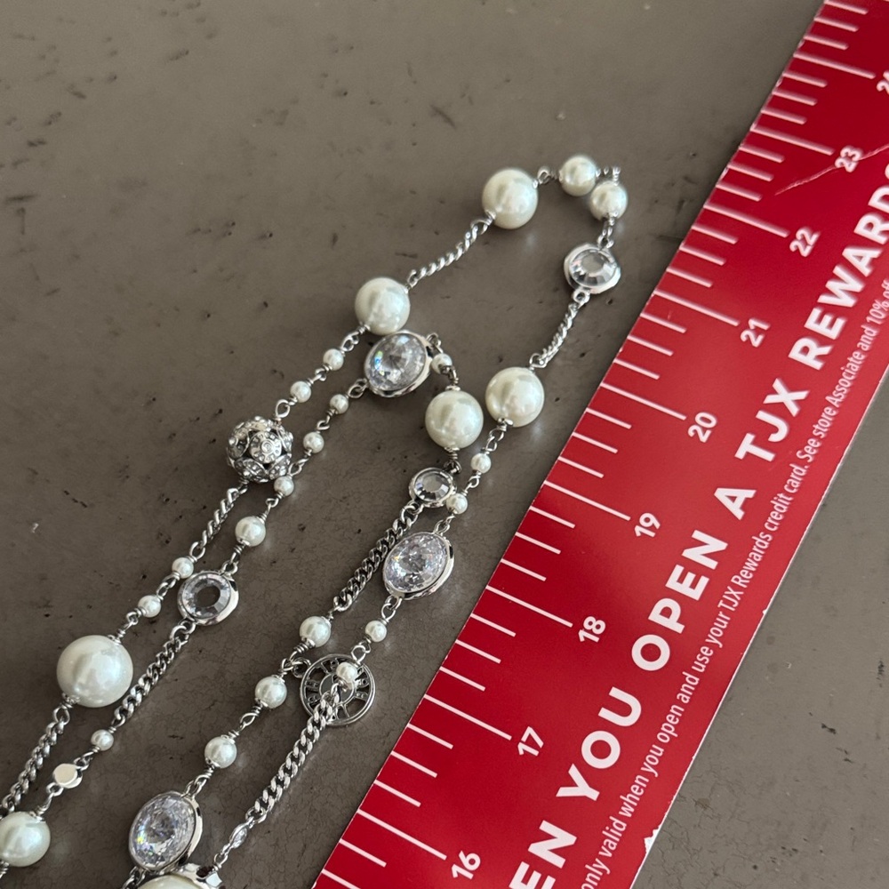 Henri Bendel Multi-Strand Glass Pearl and Crystal Silver Necklace - Picture 3 of 14